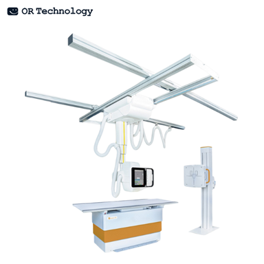 Hệ thống X-Quang treo trần với bàn  Bucky và giá chụp đứng